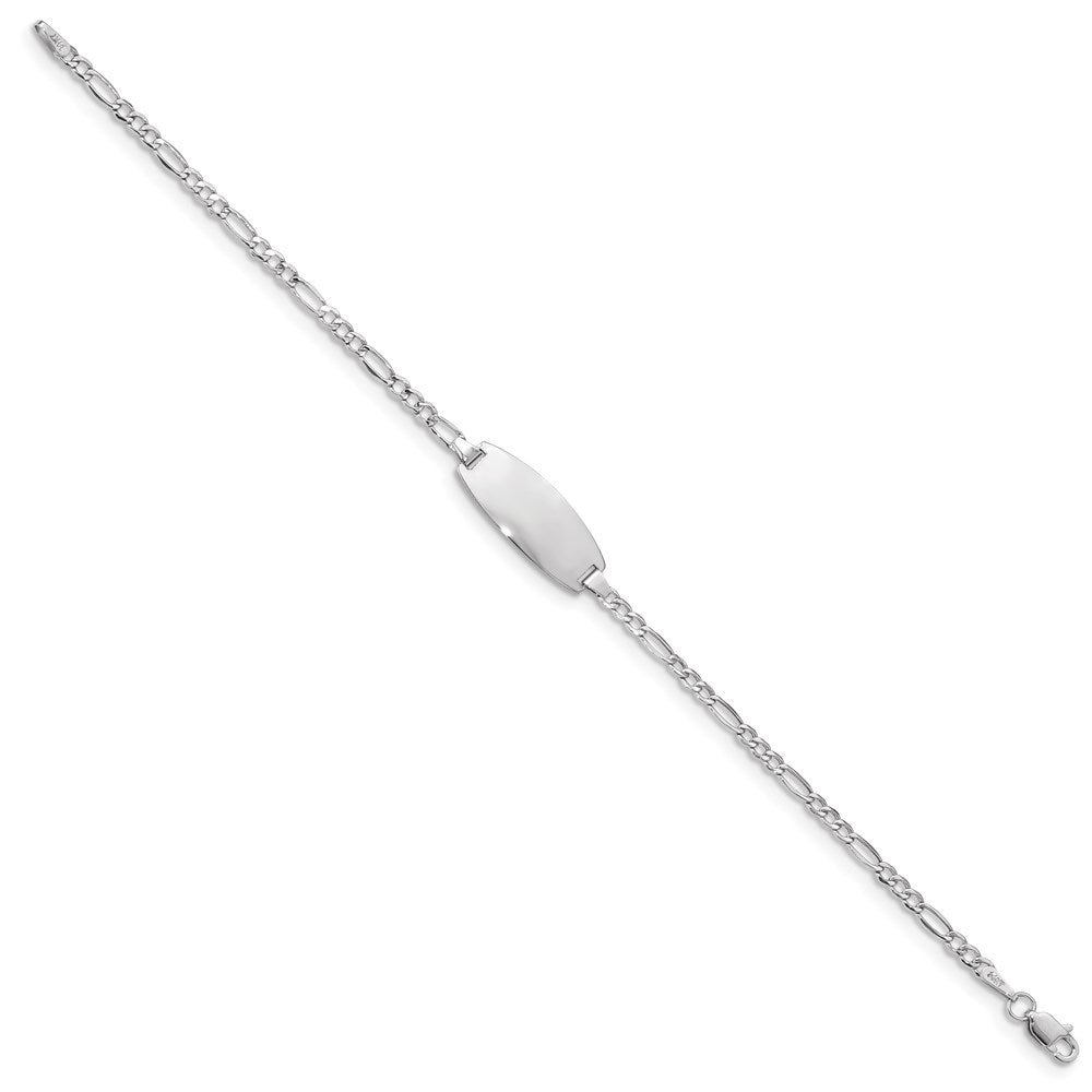 14k White Gold Semi-Solid Oval Figaro ID Bracelet