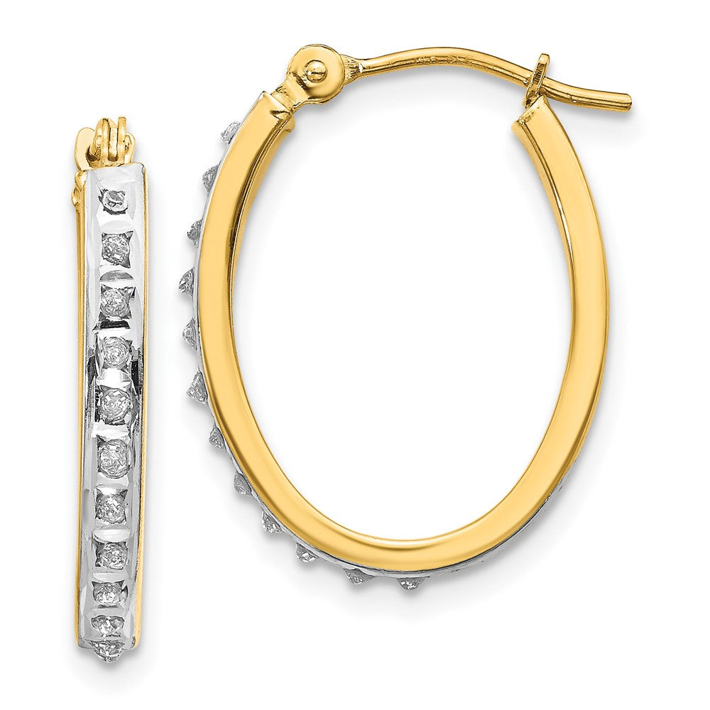 14k Diamond Fascination Oval Hinged Hoop Earrings