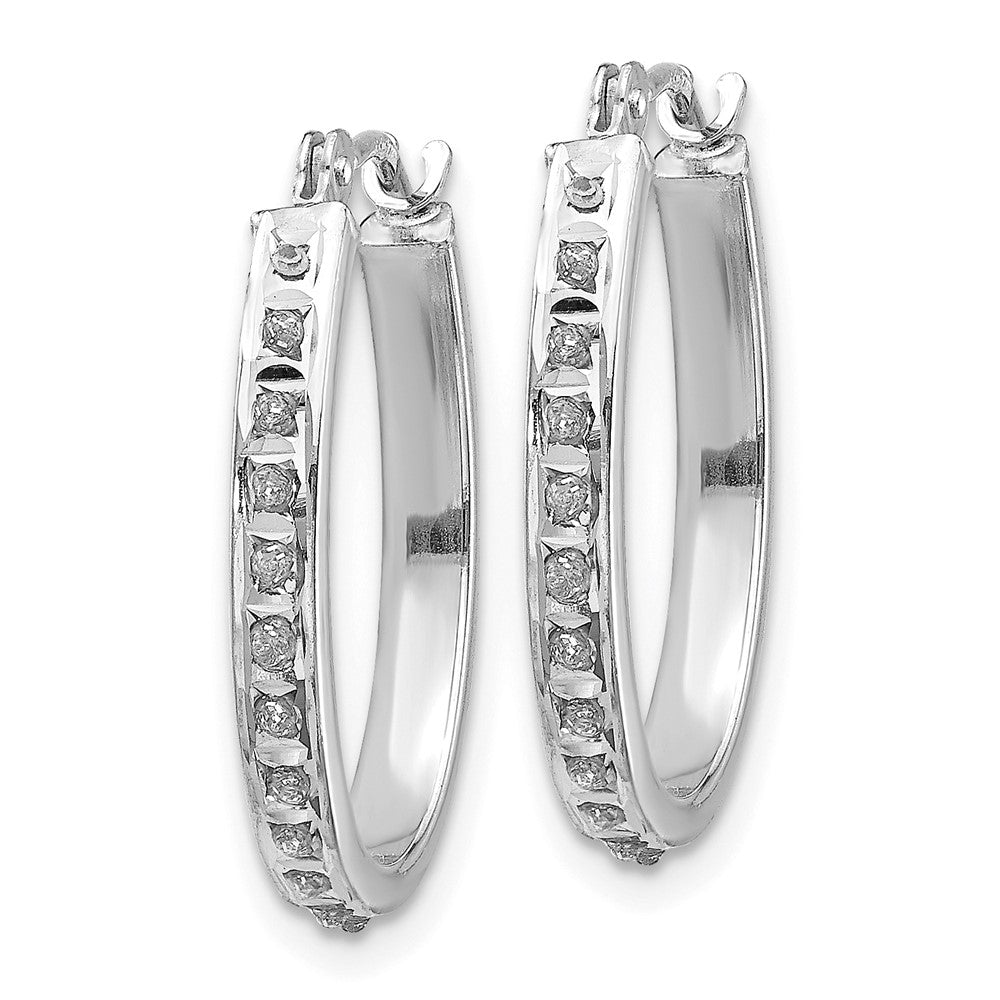 14k White Gold Diamond Fascination Oval Hinged Hoop Earrings