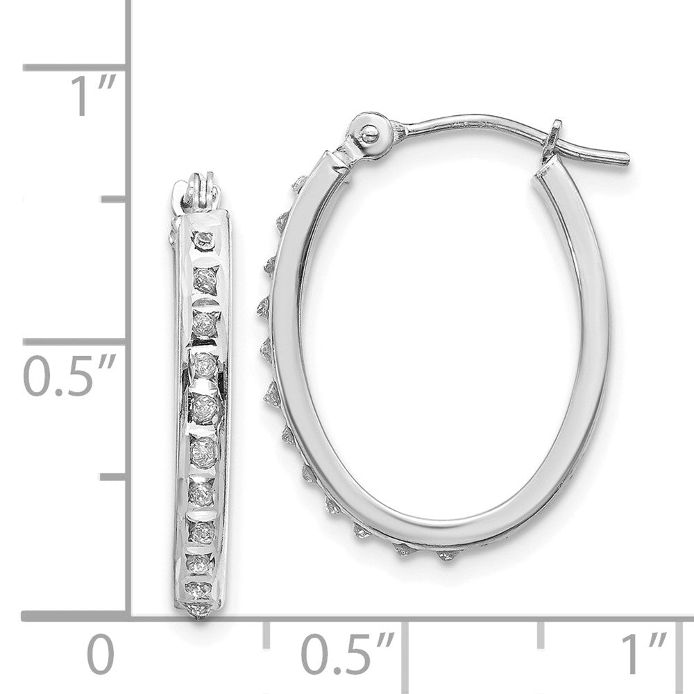 14k White Gold Diamond Fascination Oval Hinged Hoop Earrings