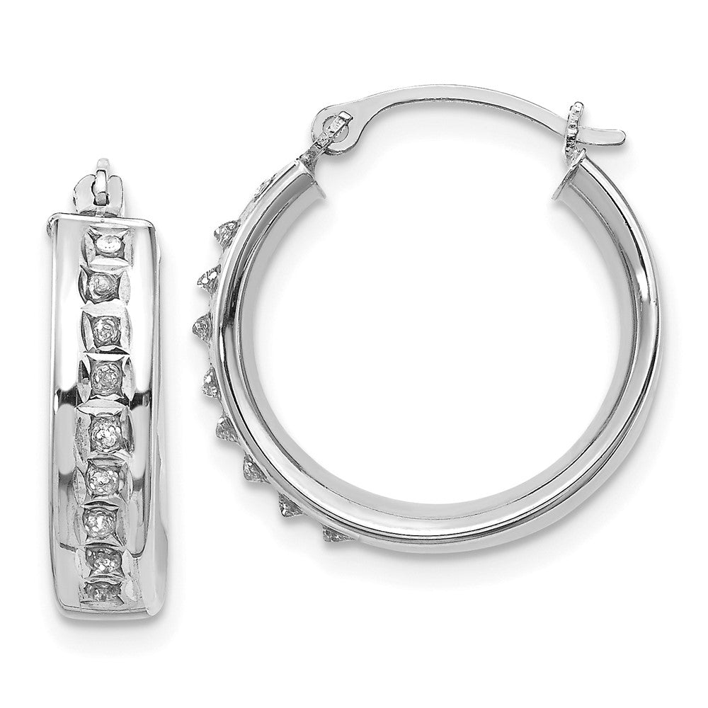 14k White Gold Diamond Fascination Round Hoop Earrings