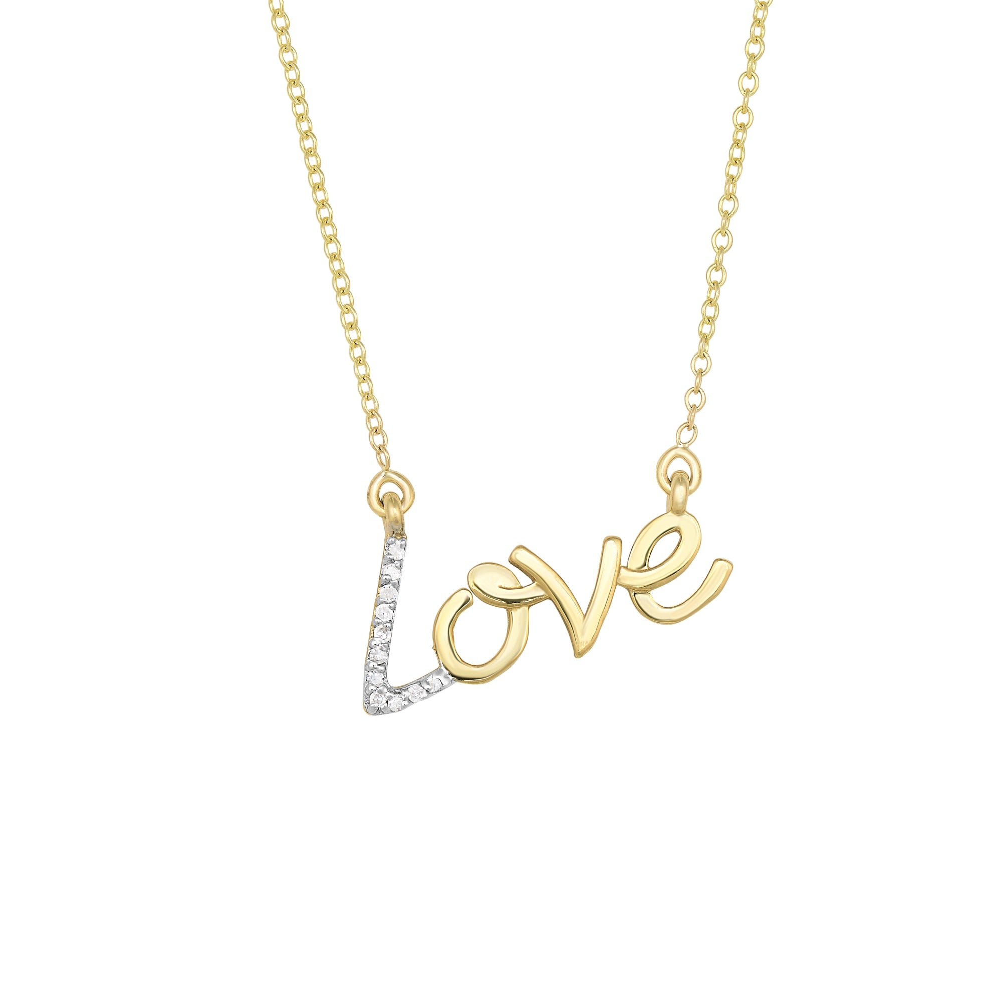 14K Yellow Gold 18" .07ct Diamond "Love" Necklace