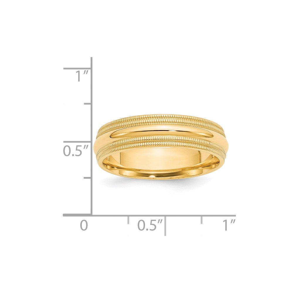 14k Yellow Gold 6mm Double Milgrain Comfort Fit Wedding Band Size 11.5