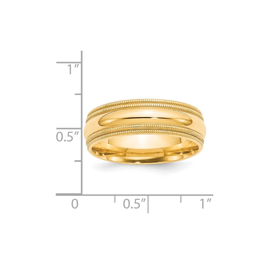 14k Yellow Gold 7mm Double Milgrain Comfort Fit Wedding Band Size 10