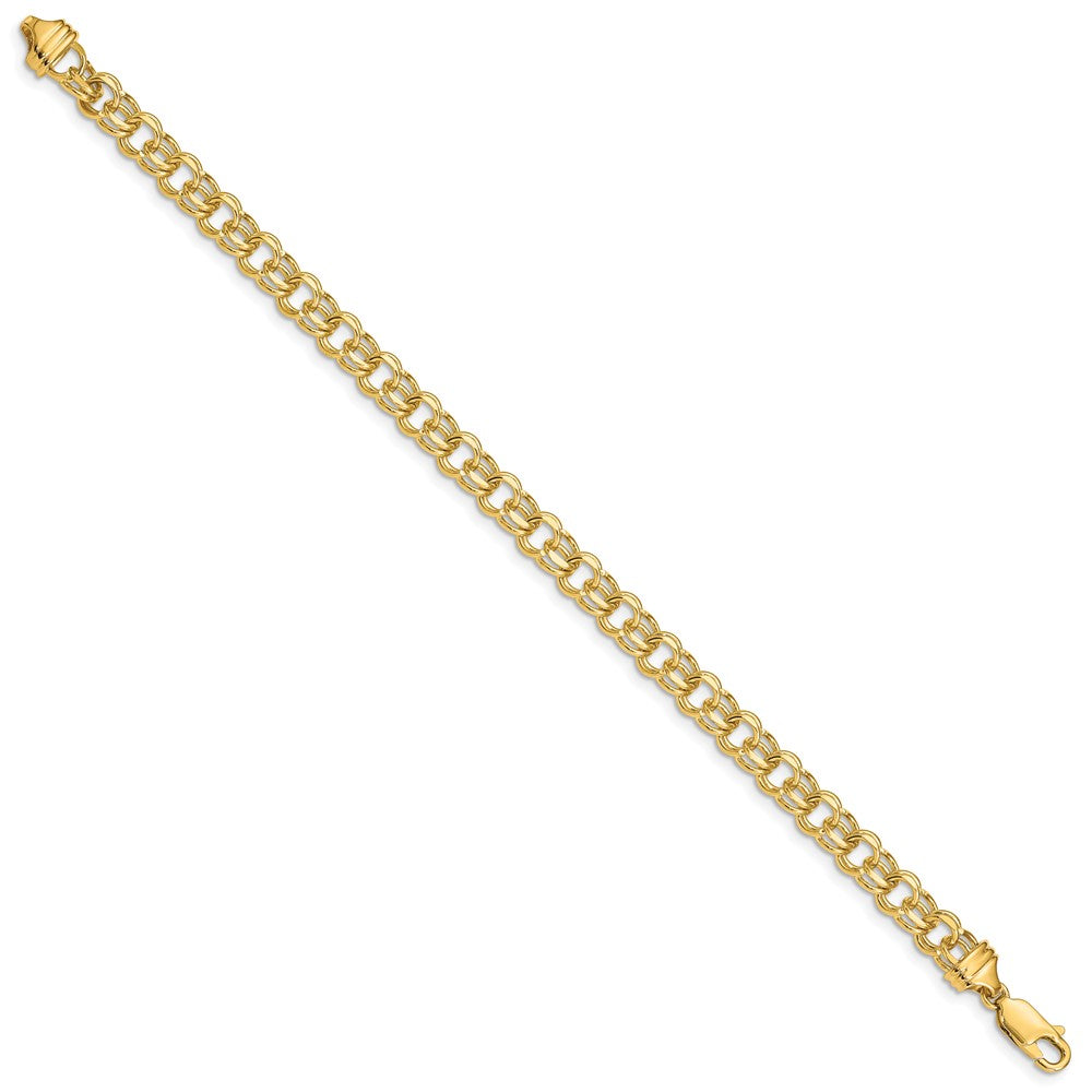 14k 8in 5.5mm Solid Double Link Charm Bracelet