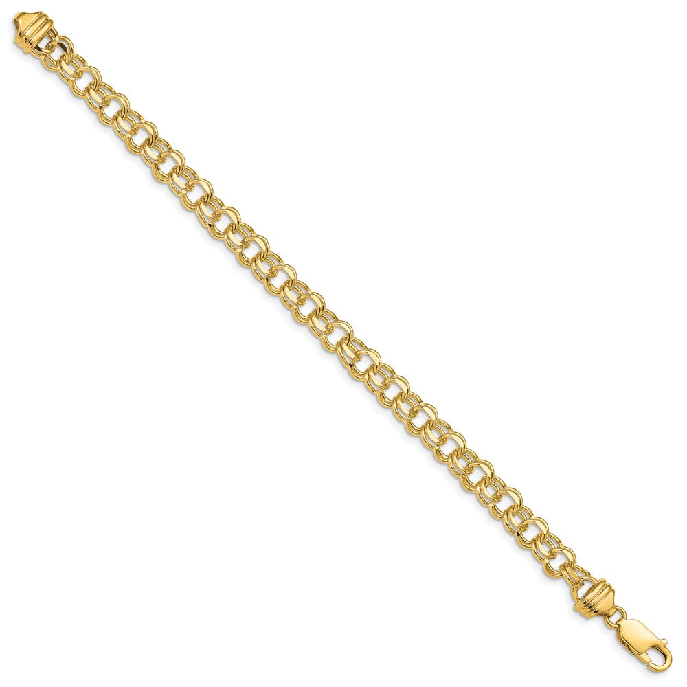 14k 8in 6.5mm Solid Double Link Charm Bracelet