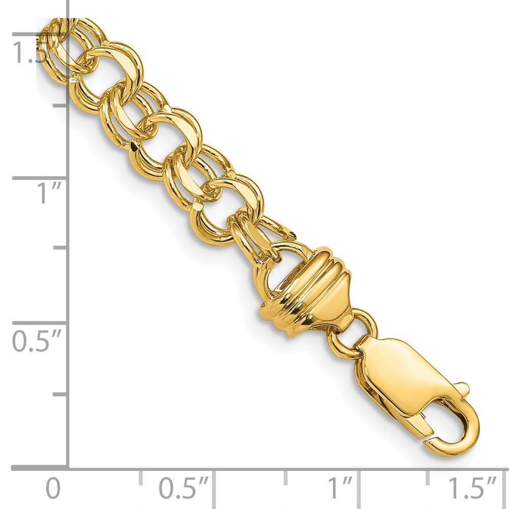 14k 8in 6.5mm Solid Double Link Charm Bracelet