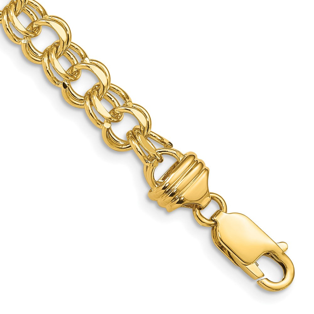 14k 8in 6.5mm Solid Double Link Charm Bracelet