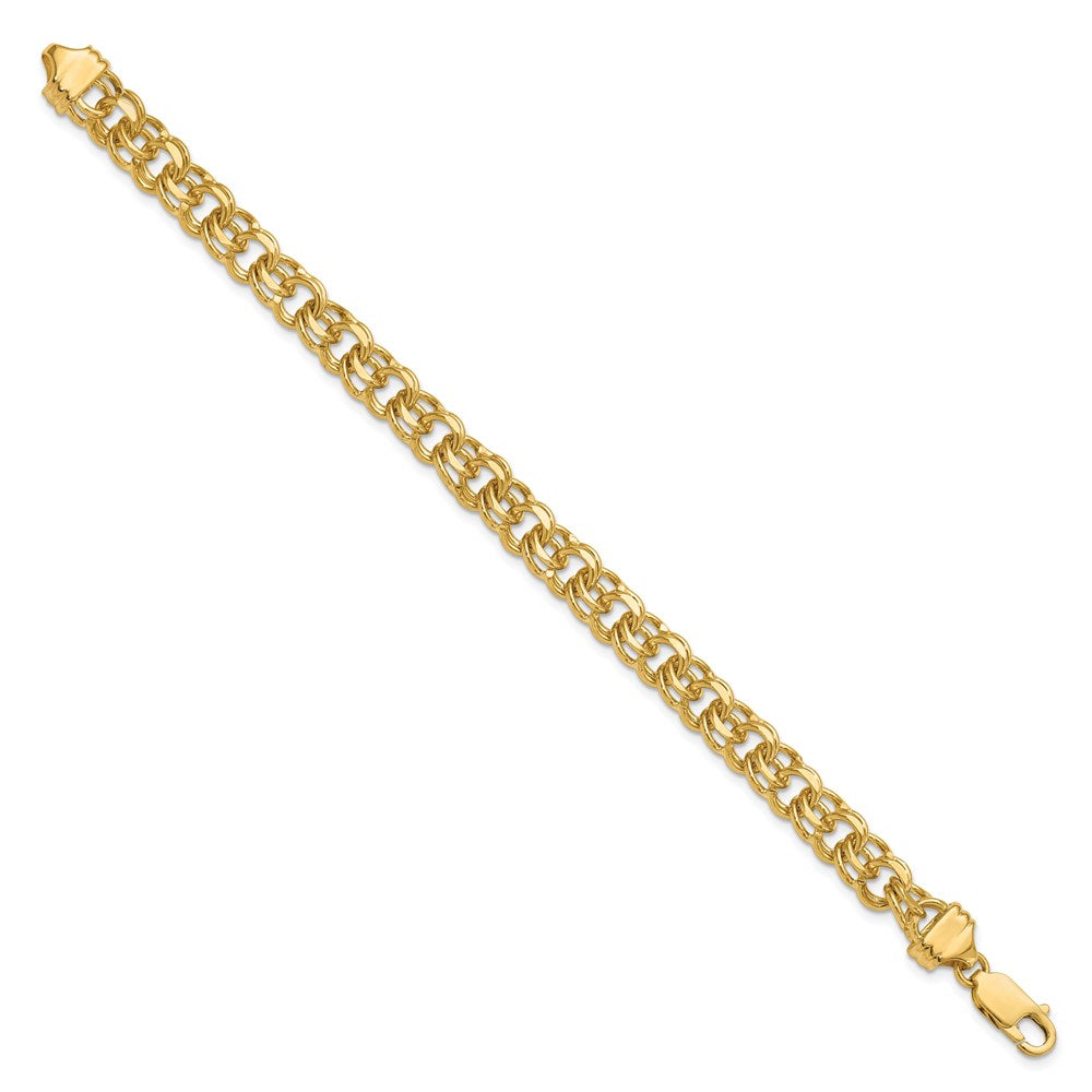 14k 7in 7.5mm Solid Double Link Charm Bracelet