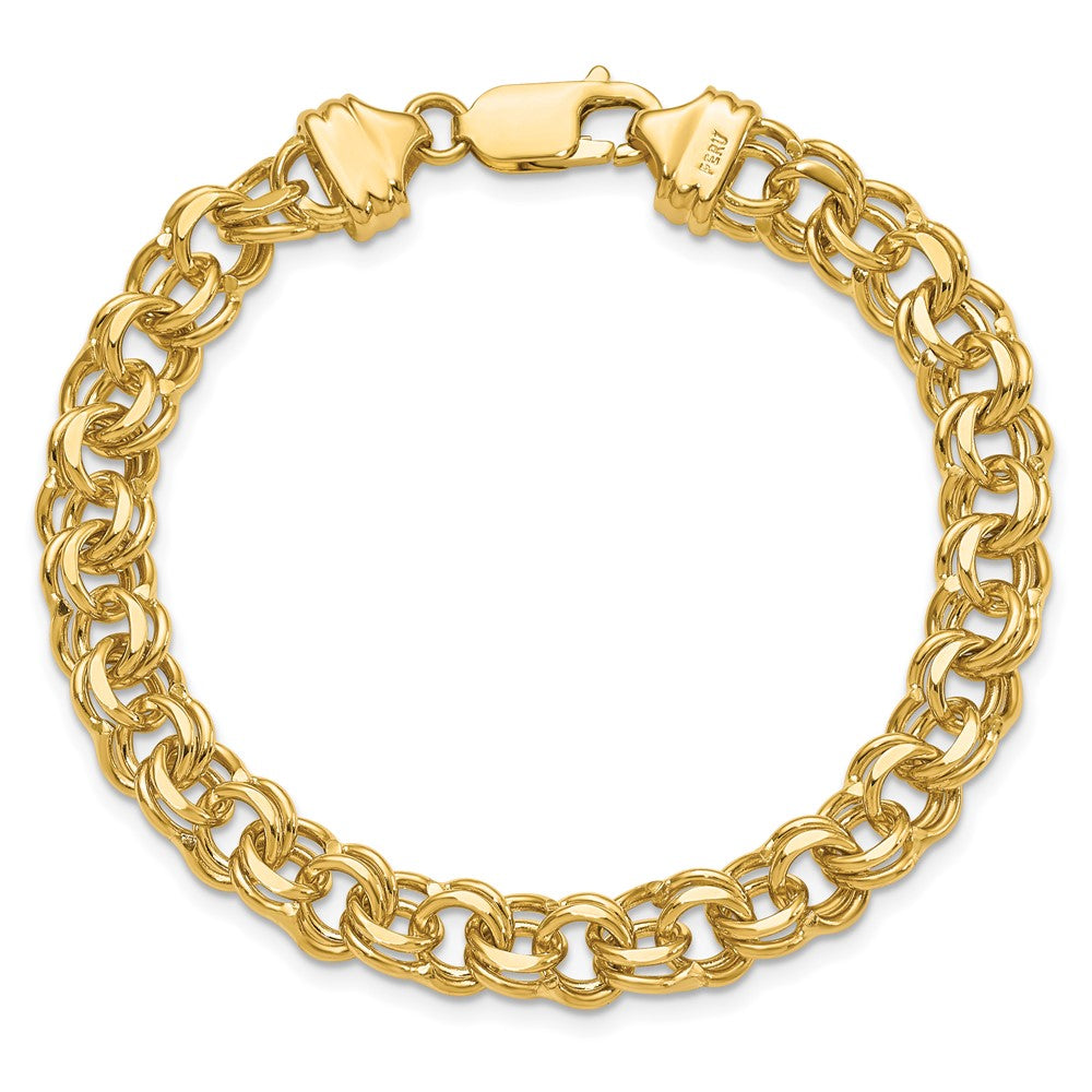 14k 7in 7.5mm Solid Double Link Charm Bracelet