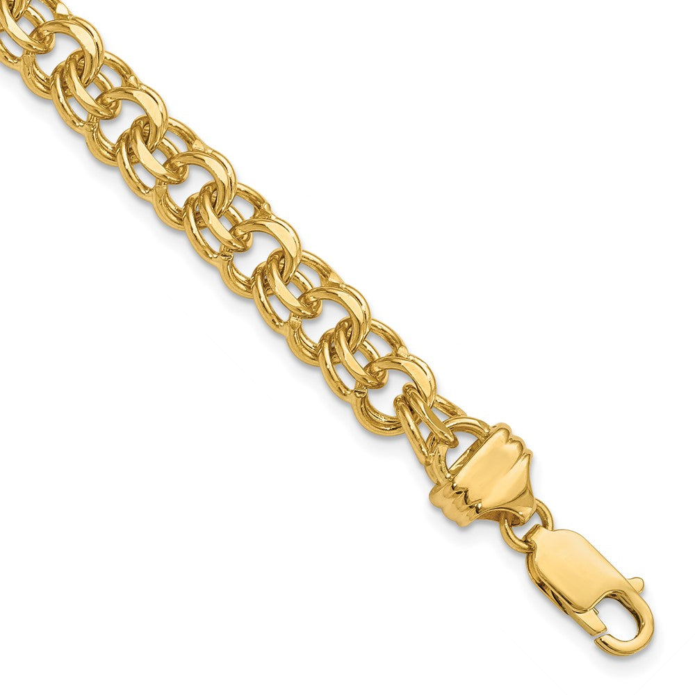 14k 7in 7.5mm Solid Double Link Charm Bracelet