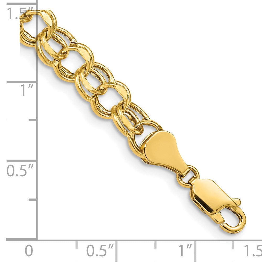 14k 8in 6.5mm Hollow Double Link Charm Bracelet