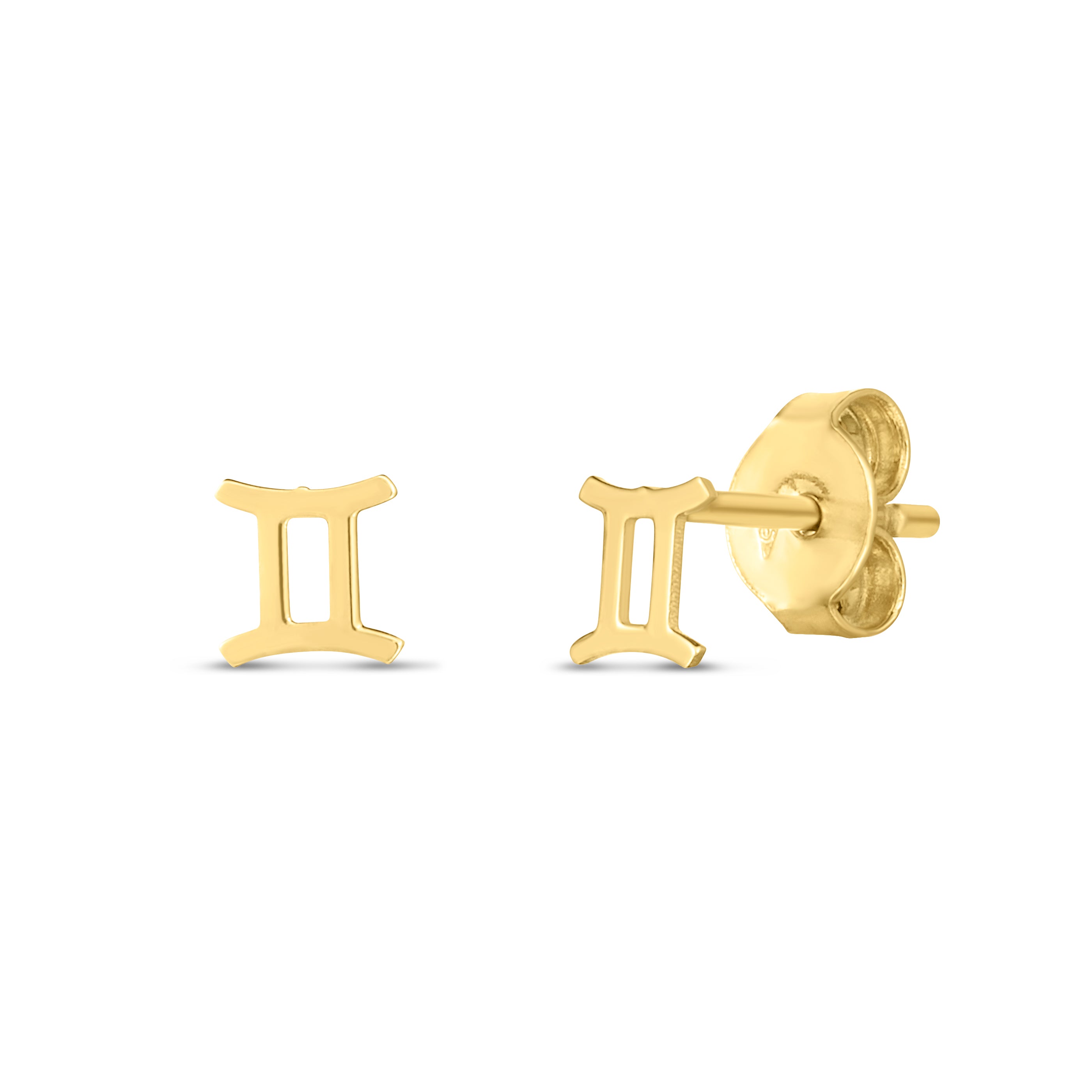 14K Yellow Gold Gemini Studs with Push Back Clasp.