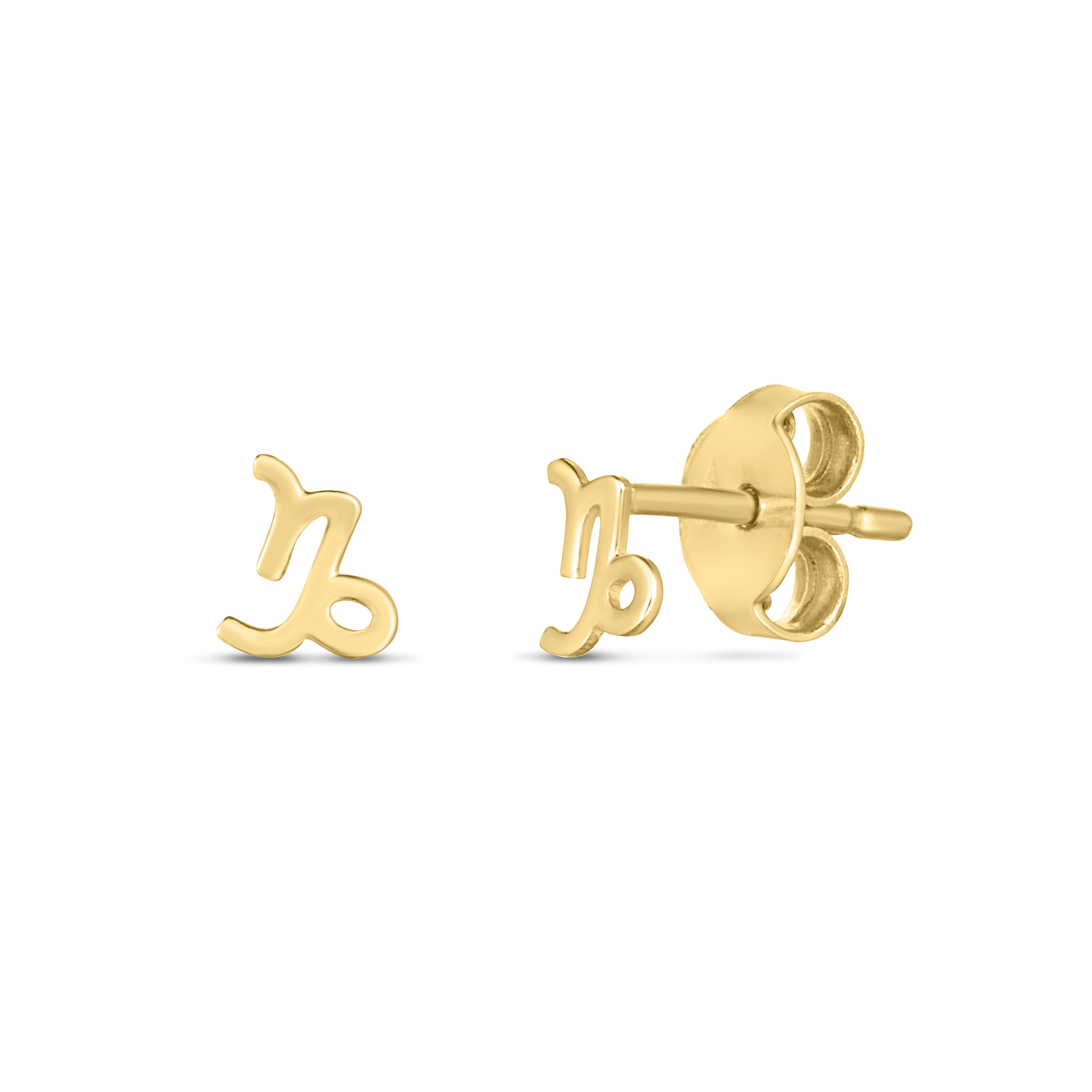 14K Yellow Gold Capricorn Studs with Push Back Clasp.