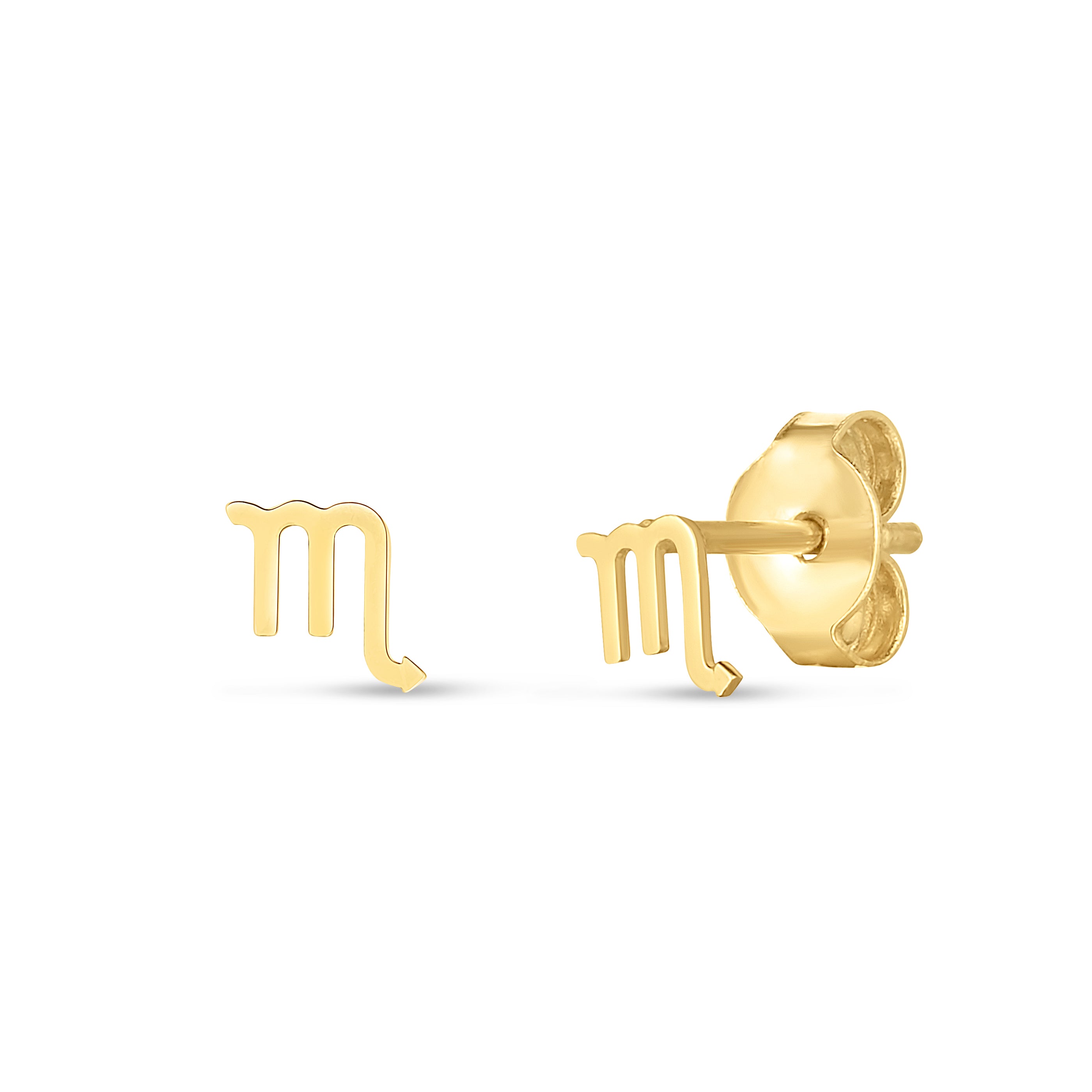 14K Yellow Gold Scorpio studs with Push Back Clasp.