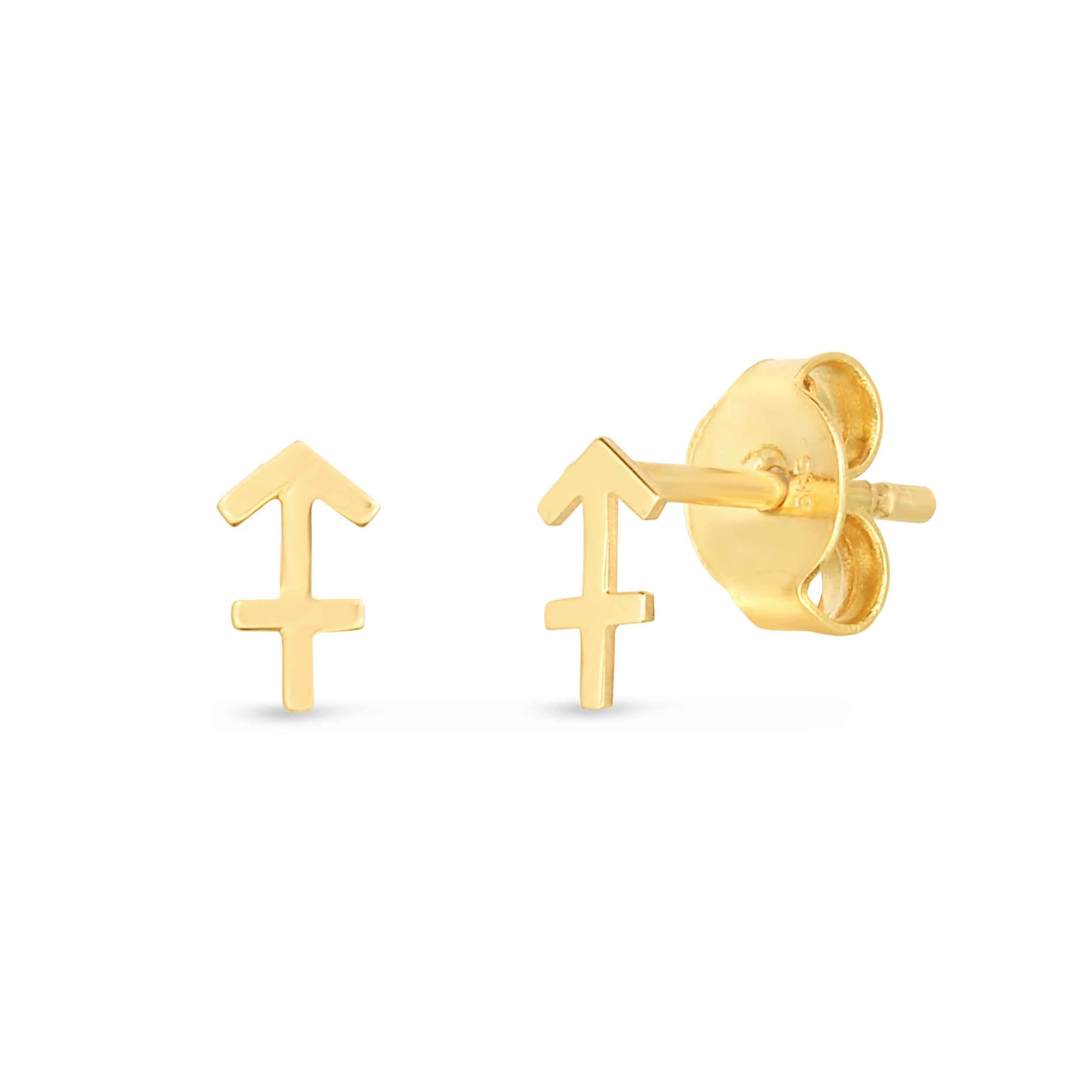 14K Yellow Gold Sagittarius Studs with Push Back Clasp.