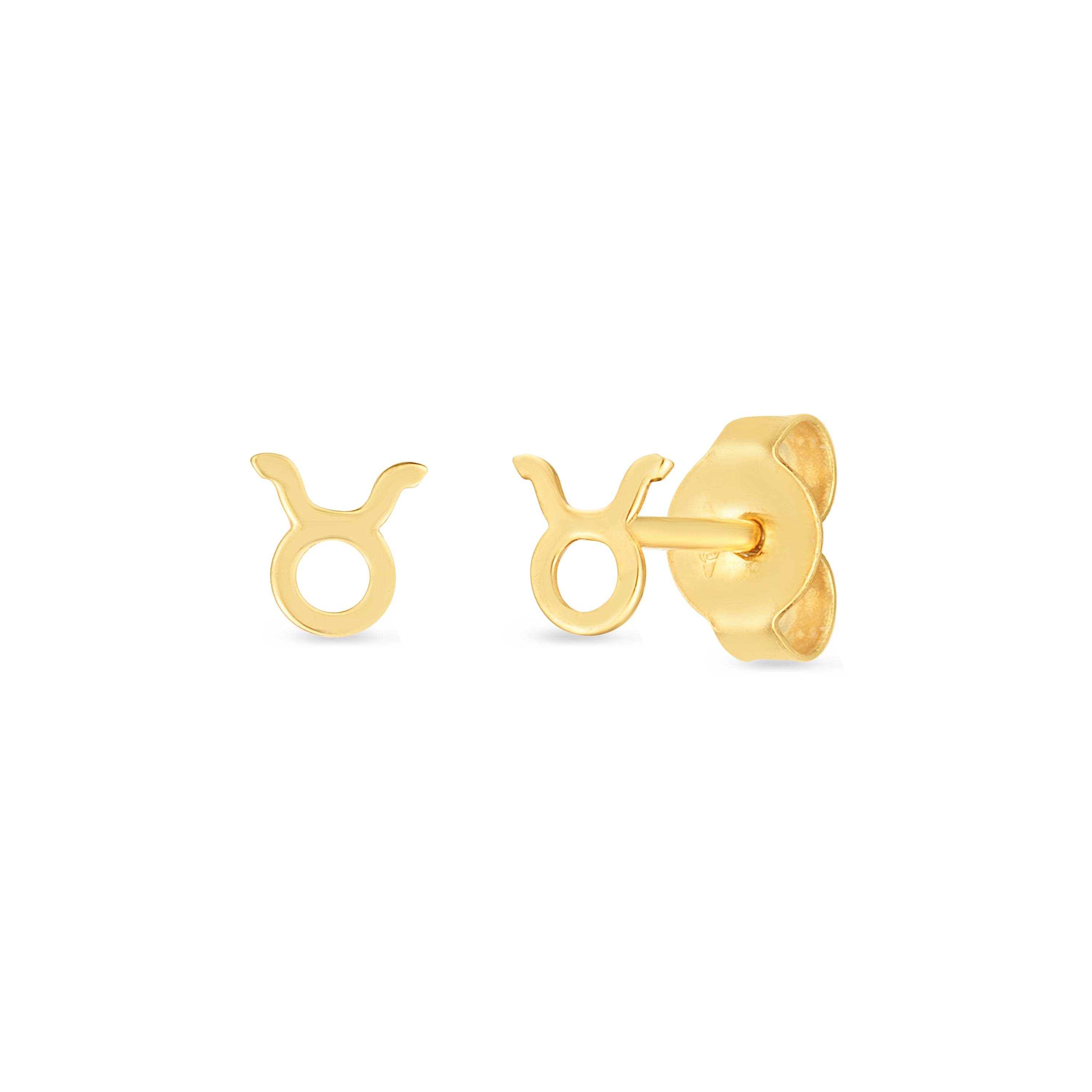 14K Yellow Gold Taurus Studs with Push Back Clasp.