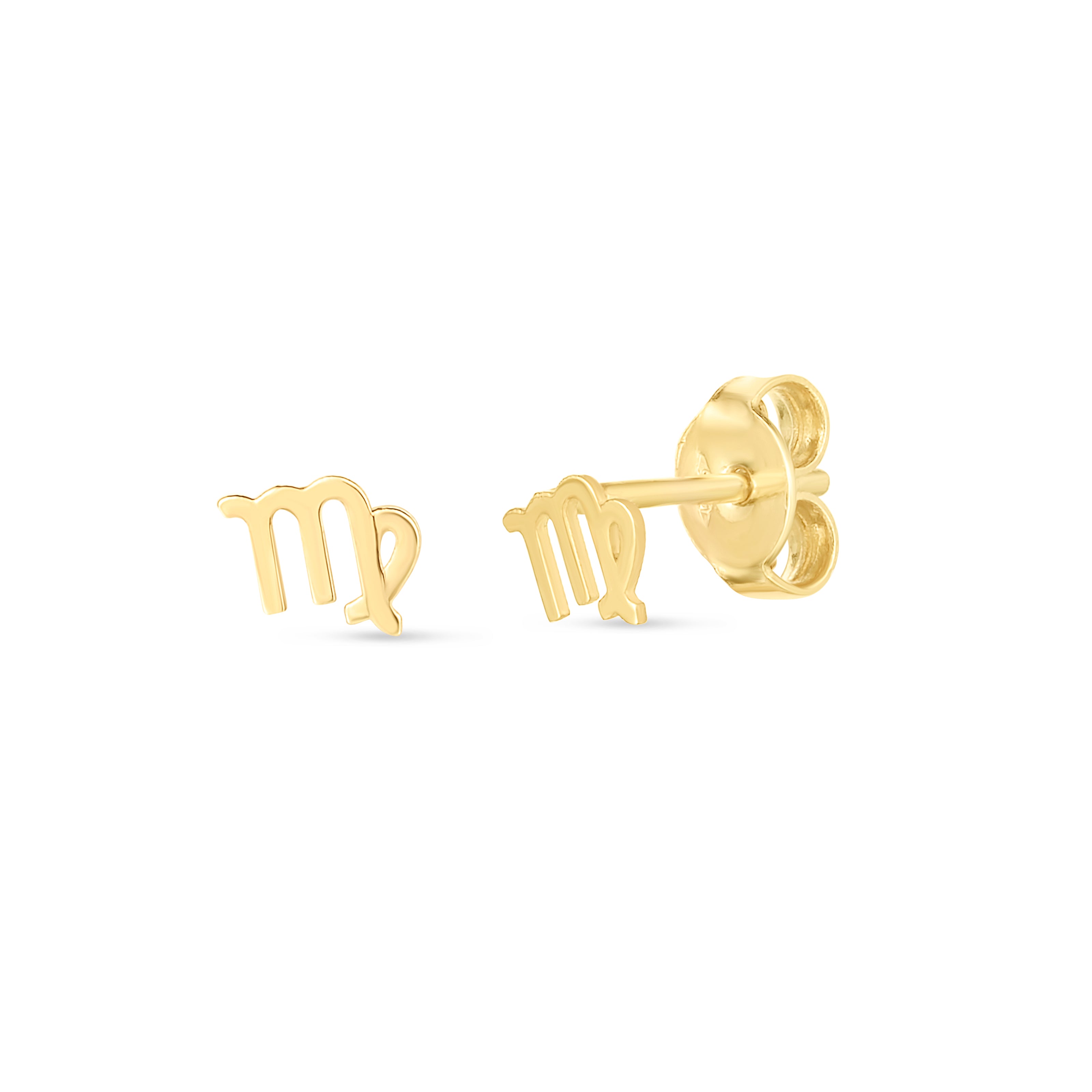 14K Yellow Gold Virgo Studs with Push Back Clasp.