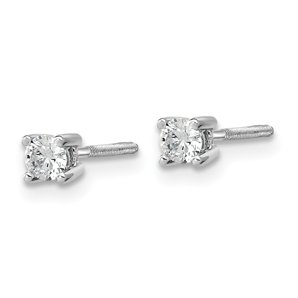 14k White Gold 1/5 carat total weight VS/SI DEF Round Certified Lab Grown Diamond Screw Back 4 Prong Stud Post Earrings