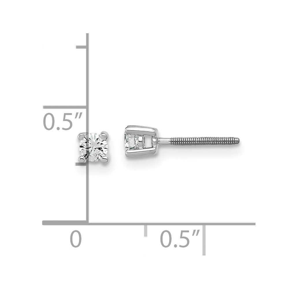 14k White Gold 1/5 carat total weight VS/SI DEF Round Certified Lab Grown Diamond Screw Back 4 Prong Stud Post Earrings