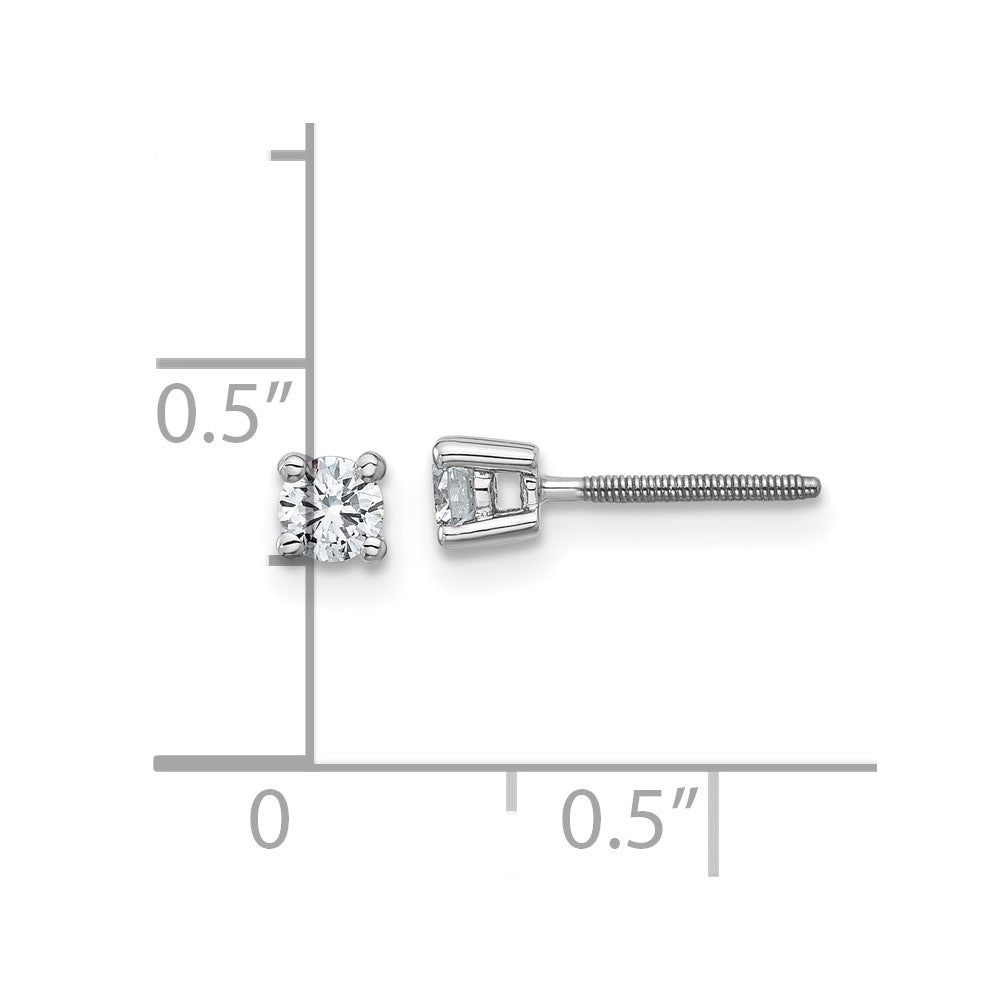 14k White Gold 1/4 carat total weight Round VS/SI DEF Lab Grown Diamond Screw Back 4 Prong Stud Post Earrings