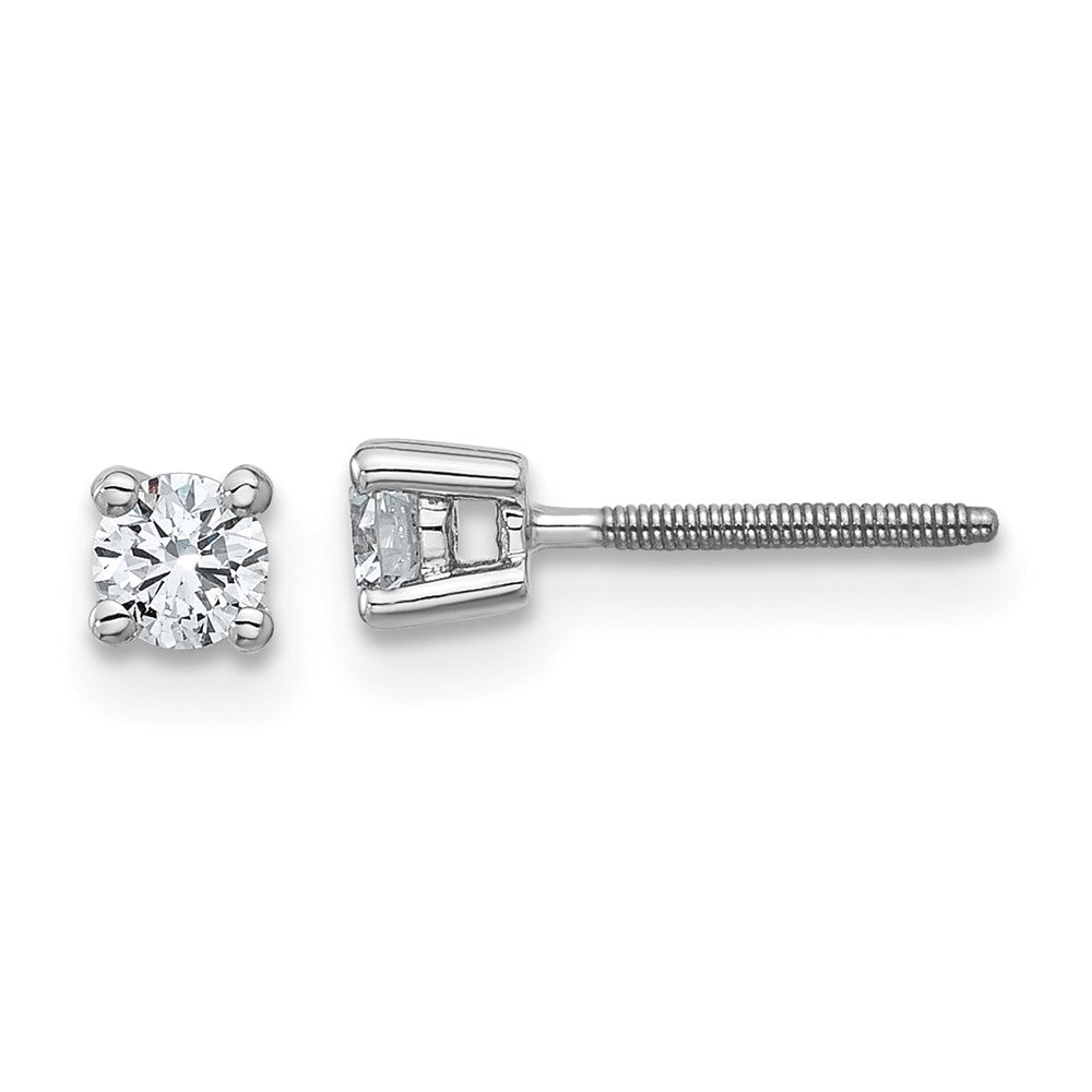 14k White Gold 1/4 carat total weight Round VS/SI DEF Lab Grown Diamond Screw Back 4 Prong Stud Post Earrings