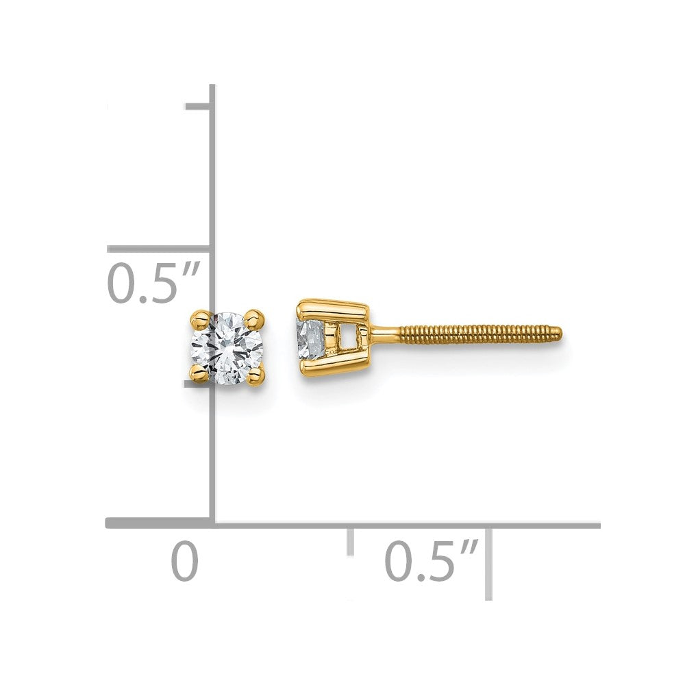 14k 1/4 carat total weight Round Certified VS/SI DEF Lab Grown Diamond Screw Back 4 Prong Stud Post Earrings