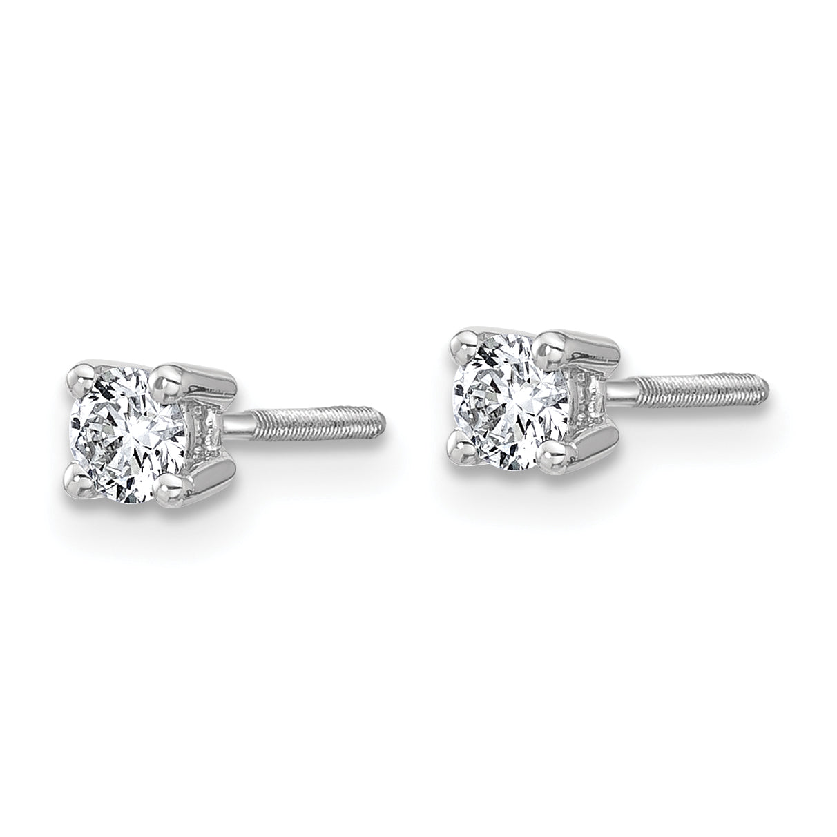 14k White Gold 1/3 carat total weight Round VS/SI GH Lab Grown Diamond Screw Back 4 Prong Stud Post Earrings