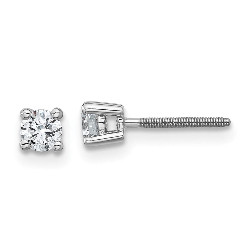 14k White Gold 1/3 carat total weight Round VS/SI GH Lab Grown Diamond Screw Back 4 Prong Stud Post Earrings