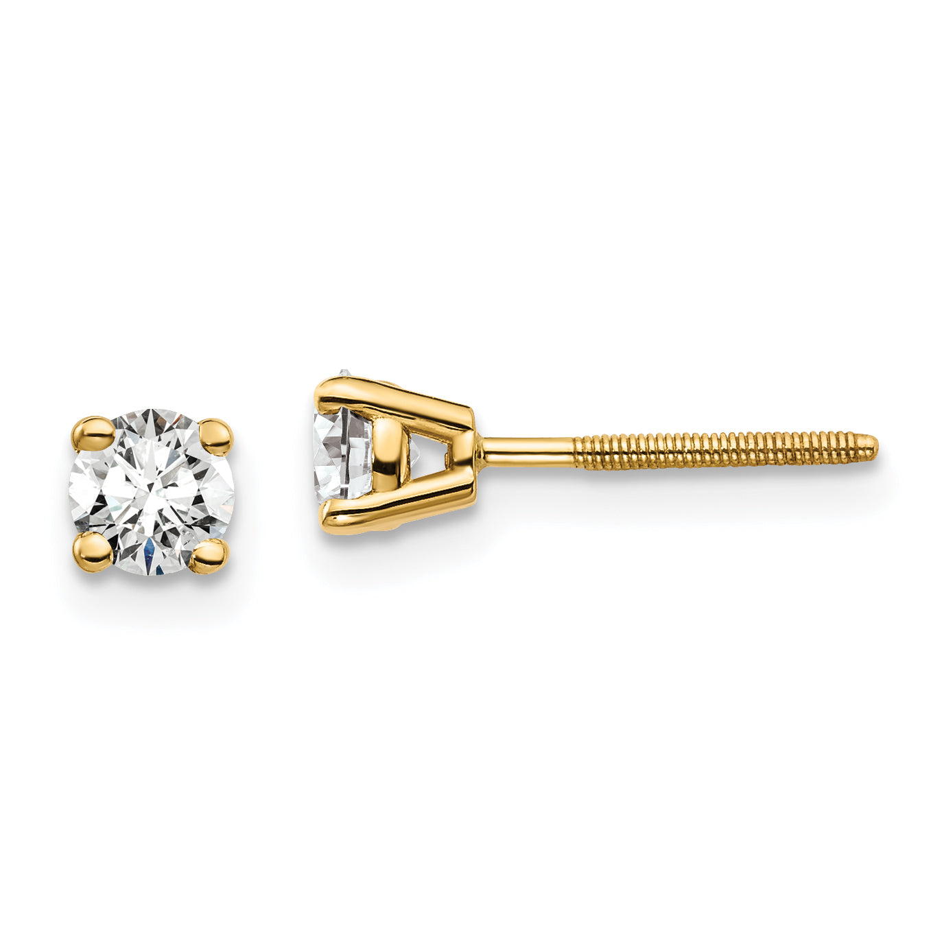 14k 1/2 carat total weight Round VS/SI DEF Lab Grown Diamond Screw Back 4 Prong Stud Post Earrings