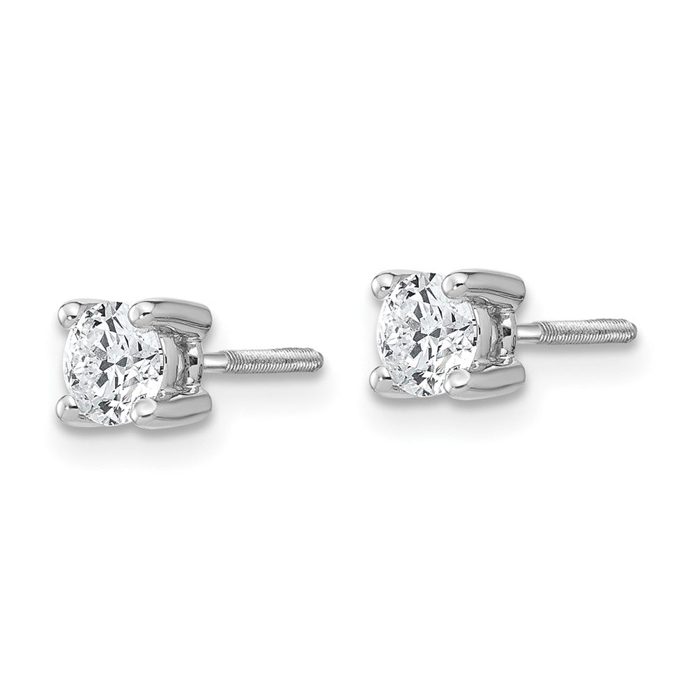 14k White Gold 1/2 carat total weight VS/SI DEF Round Certified Lab Grown Diamond Screw Back 4 Prong Stud Post Earrings