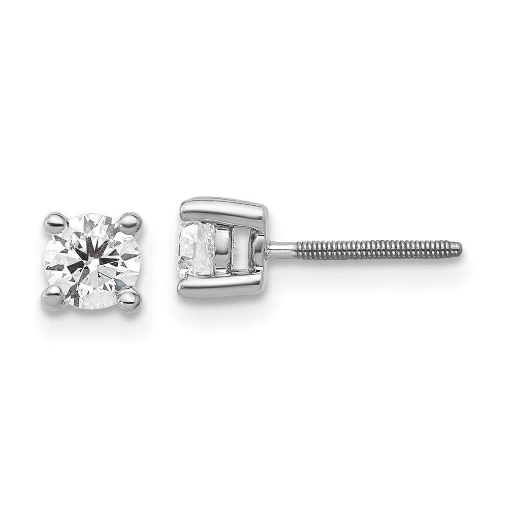 14k White Gold 1/2 carat total weight VS/SI DEF Round Certified Lab Grown Diamond Screw Back 4 Prong Stud Post Earrings