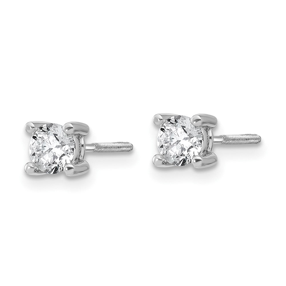 14k White Gold 1/2 carat total weight VS/SI DEF Round Certified Lab Grown Diamond Screw Back 4 Prong Stud Post Earrings