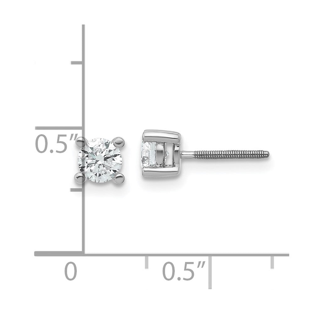 14k White Gold 1/2 carat total weight VS/SI DEF Round Certified Lab Grown Diamond Screw Back 4 Prong Stud Post Earrings