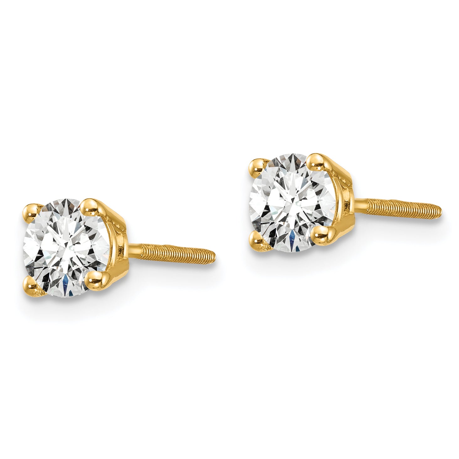 14k 3/4 carat total weight Round VS/SI GH Lab Grown Diamond Screw Back 4 Prong Stud Post Earrings