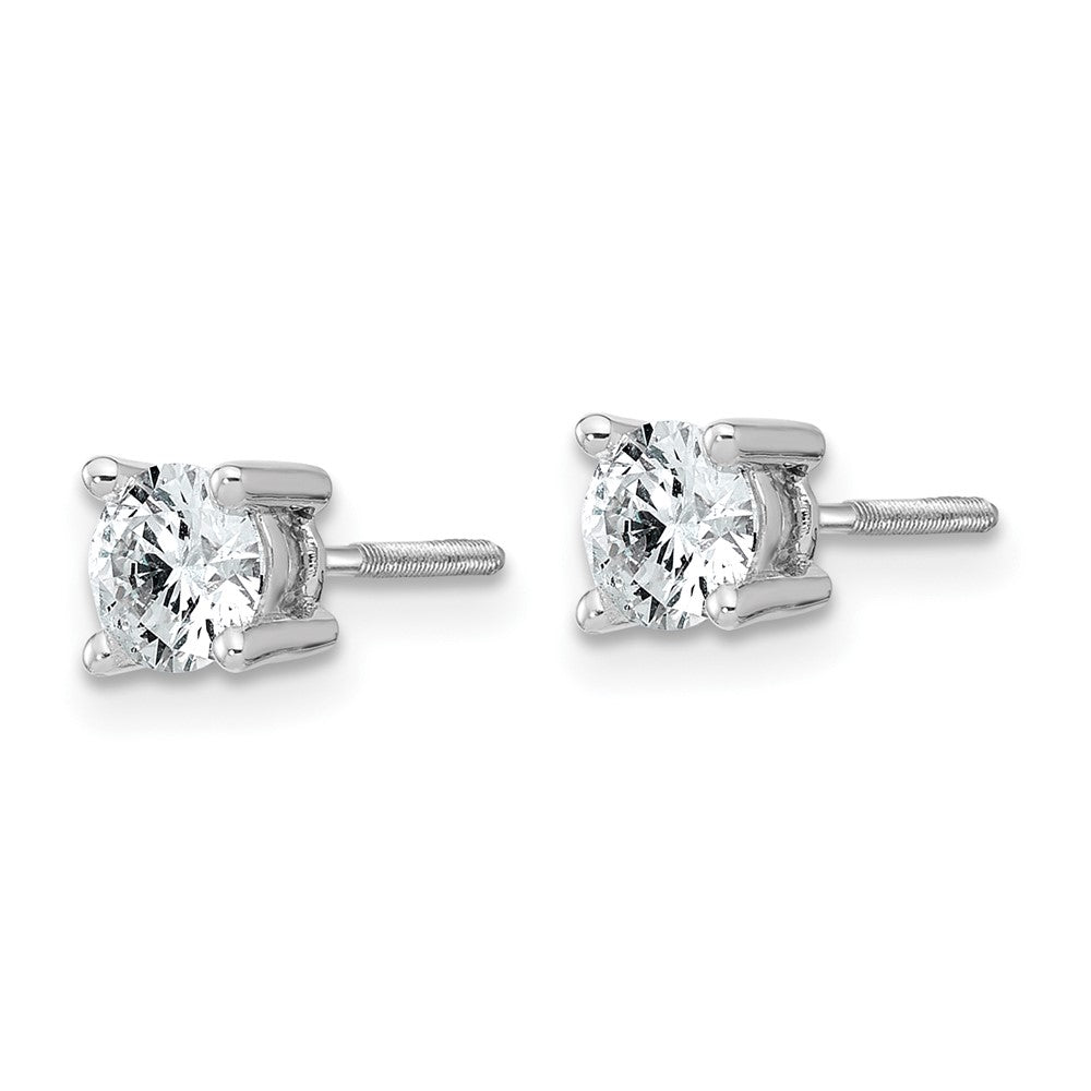 14k White Gold 3/4 carat total weight VS/SI DEF Round Certified Lab Grown Diamond Screw Back 4 Prong Stud Post Earrings