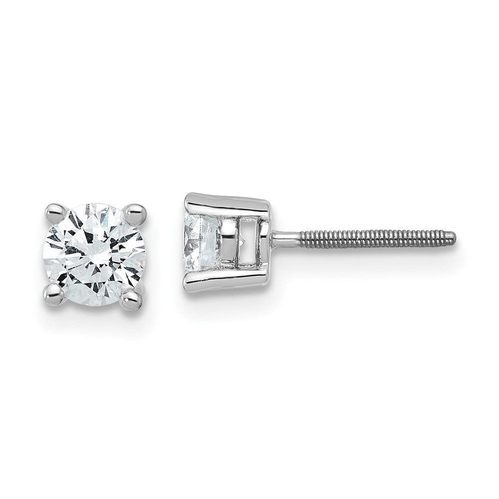 14k White Gold 3/4 carat total weight VS/SI DEF Round Certified Lab Grown Diamond Screw Back 4 Prong Stud Post Earrings