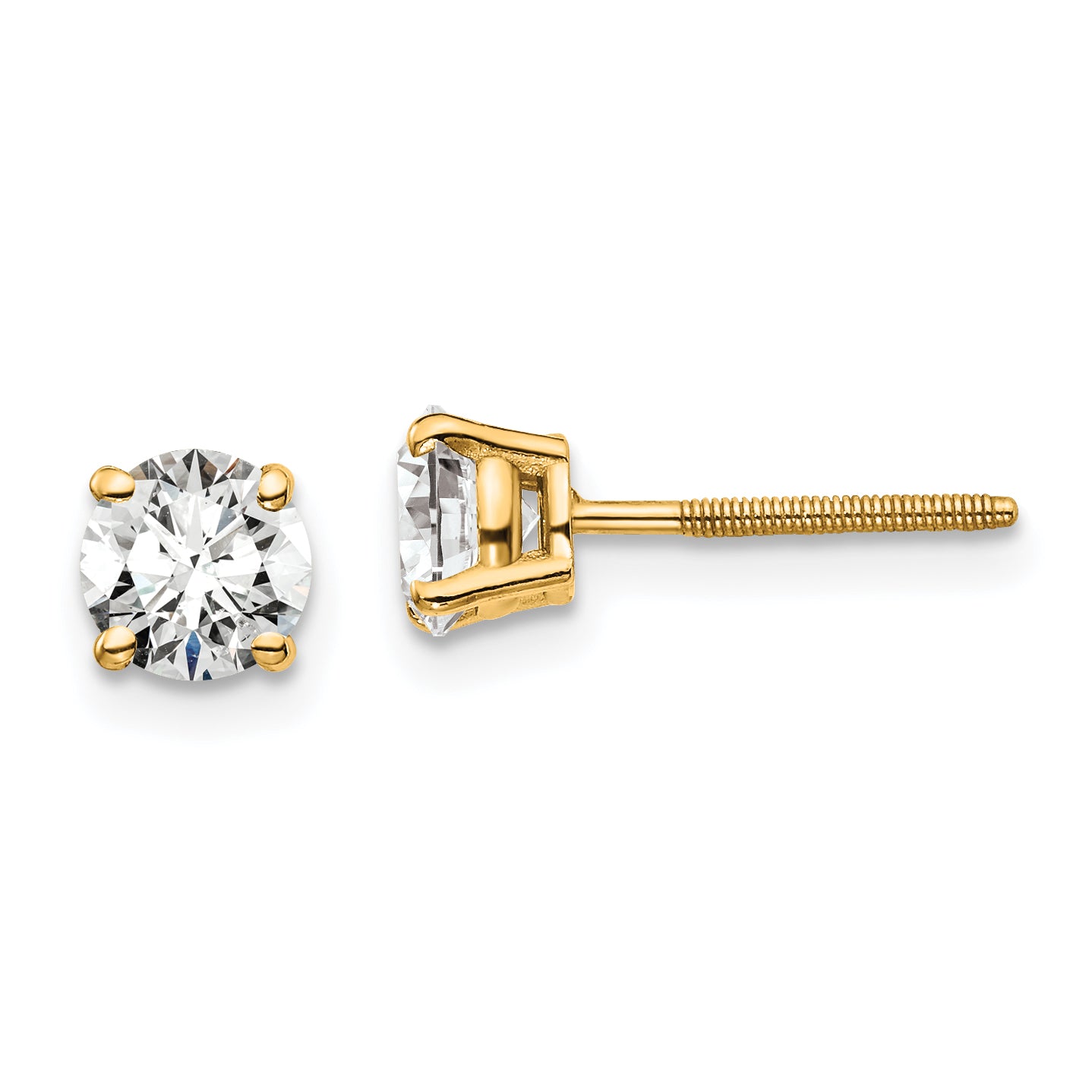 14k 1 carat total weight Round Certified VS/SI DEF Lab Grown Diamond Screw Back 4 Prong Stud Post Earrings