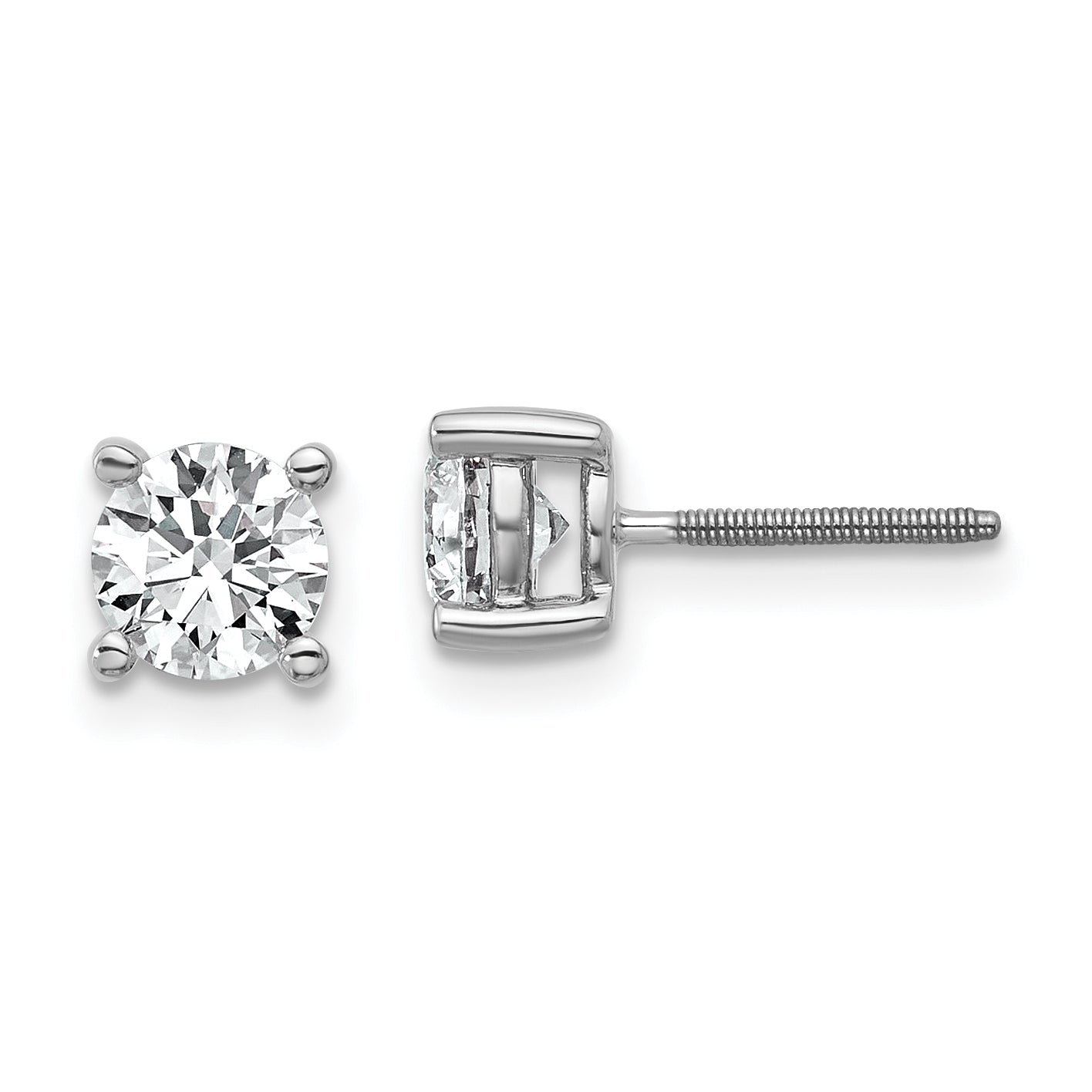 14k White Gold 1 carat total weight Round VS/SI DEF Lab Grown Diamond Screw Back 4 Prong Stud Post Earrings