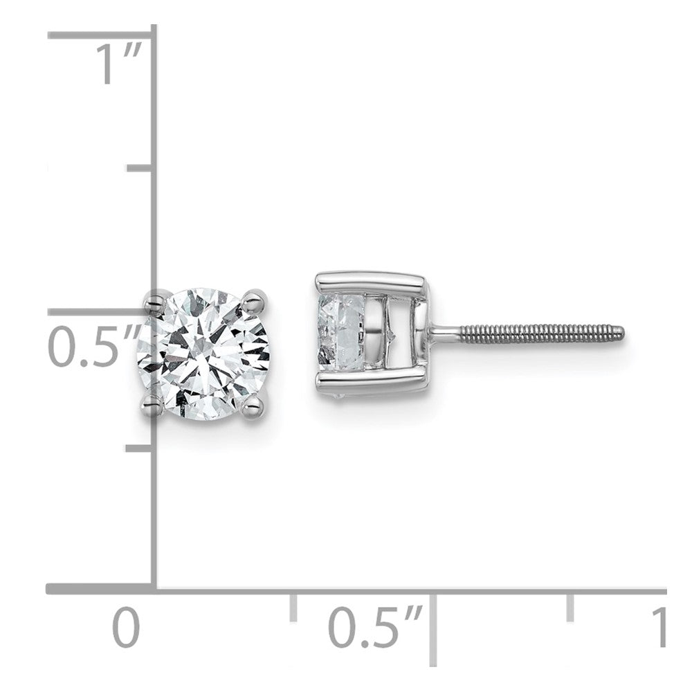 14k White Gold 1 1/2 carat total weight Round VS/SI GH Lab Grown Diamond Screw Back 4 Prong Stud Post Earrings