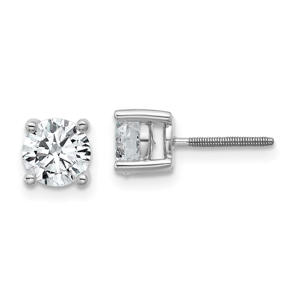 14k White Gold 1 1/2 carat total weight Round VS/SI GH Lab Grown Diamond Screw Back 4 Prong Stud Post Earrings