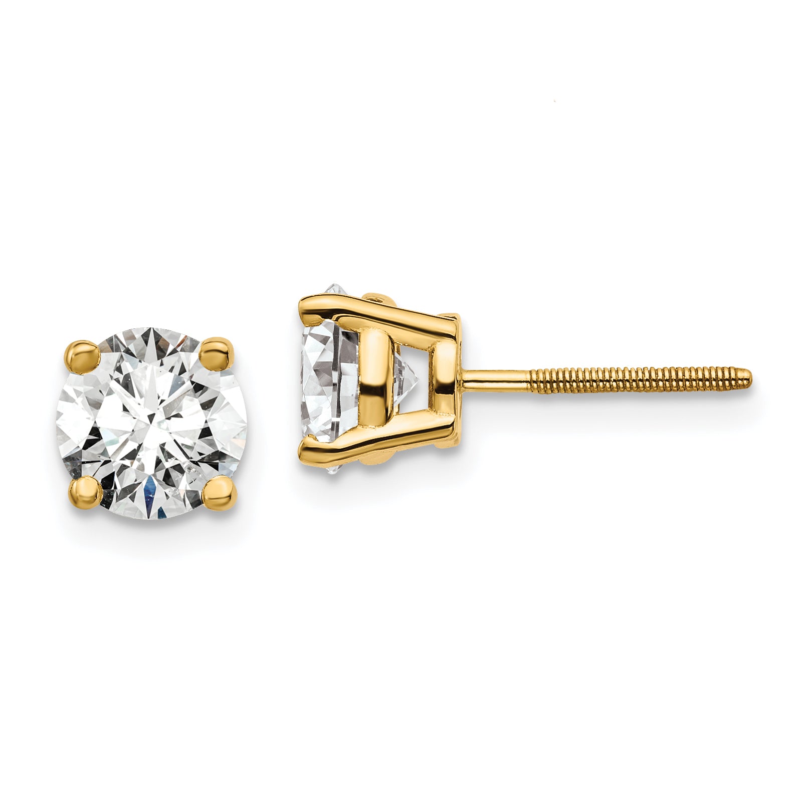 14k 2 carat total weight Round Certified VS/SI GH Lab Grown Diamond Screw Back 4 Prong Stud Post Earrings