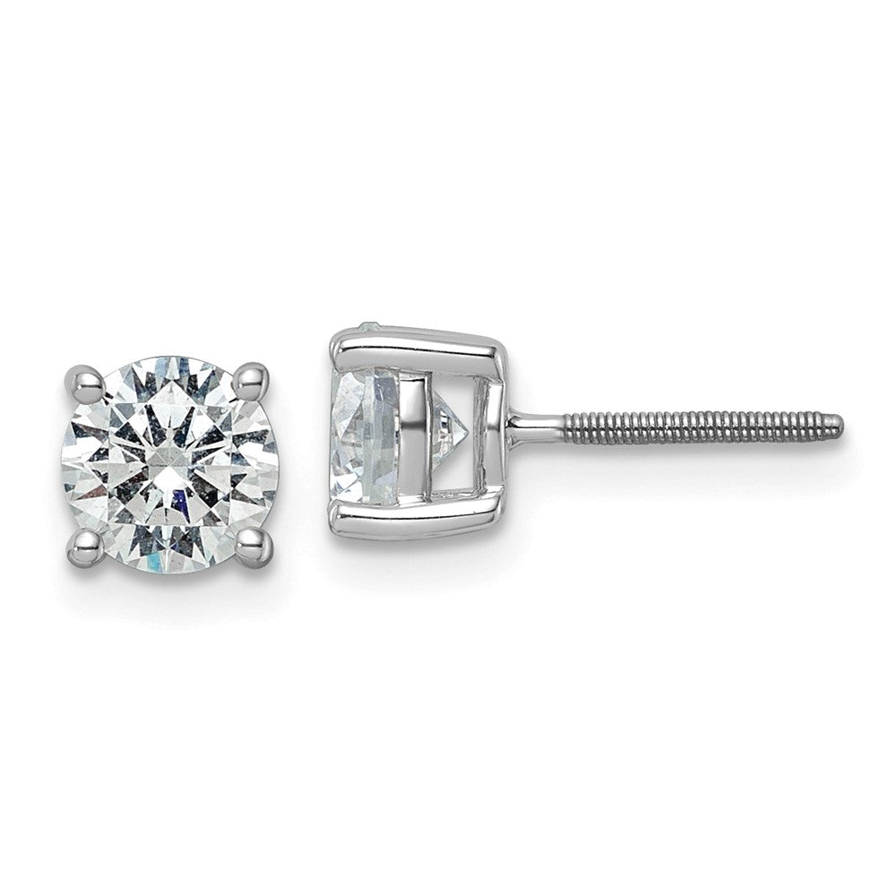 14k White Gold 2 carat total weight Round VS/SI GH Lab Grown Diamond Screw Back 4 Prong Stud Post Earrings