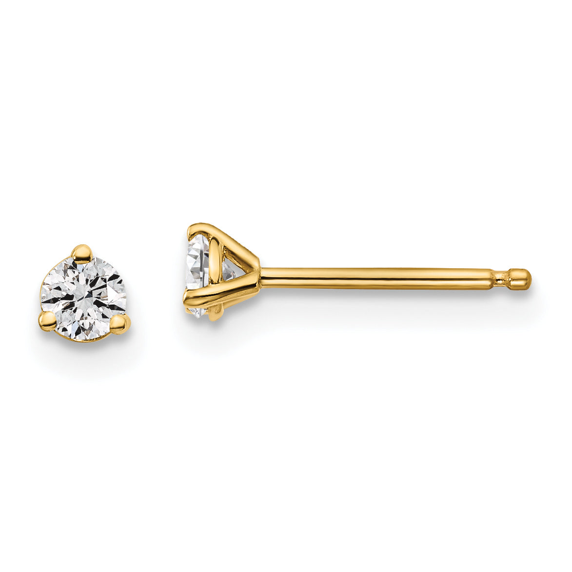 14k 1/5 carat total weight Round Certified VS/SI GH Lab Grown Diamond 3 Prong Stud Post Earrings