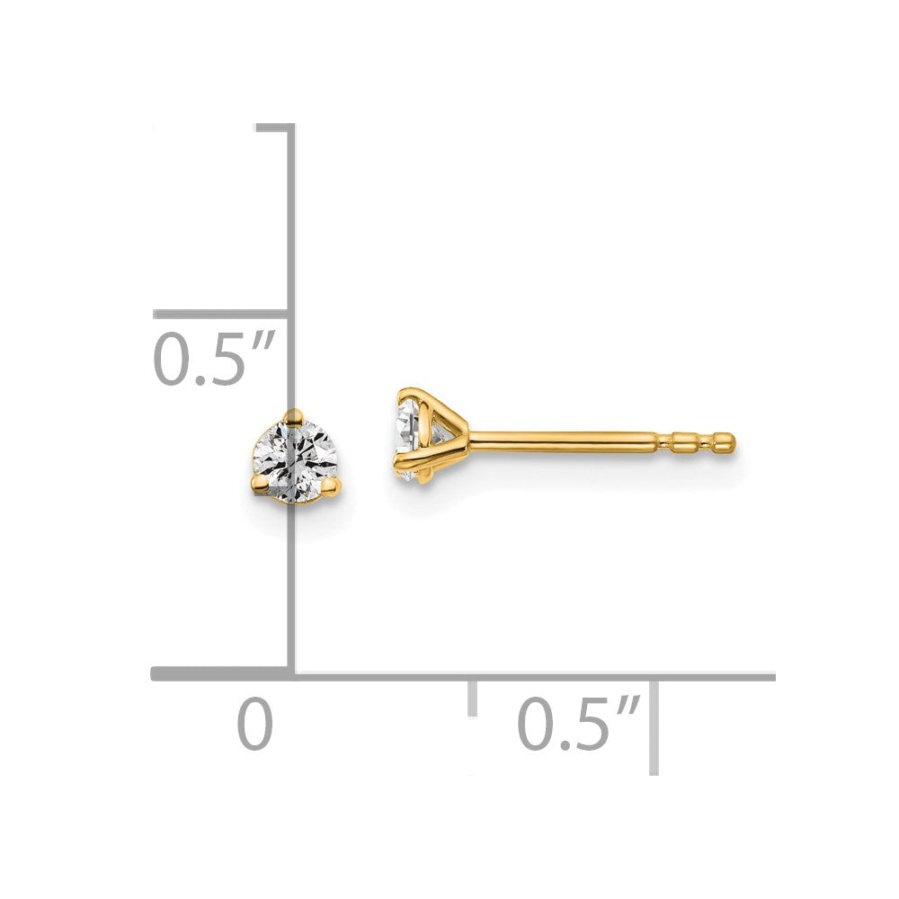 14k 1/5 carat total weight Round VS/SI DEF Lab Grown Diamond 3 Prong Stud Post Earrings