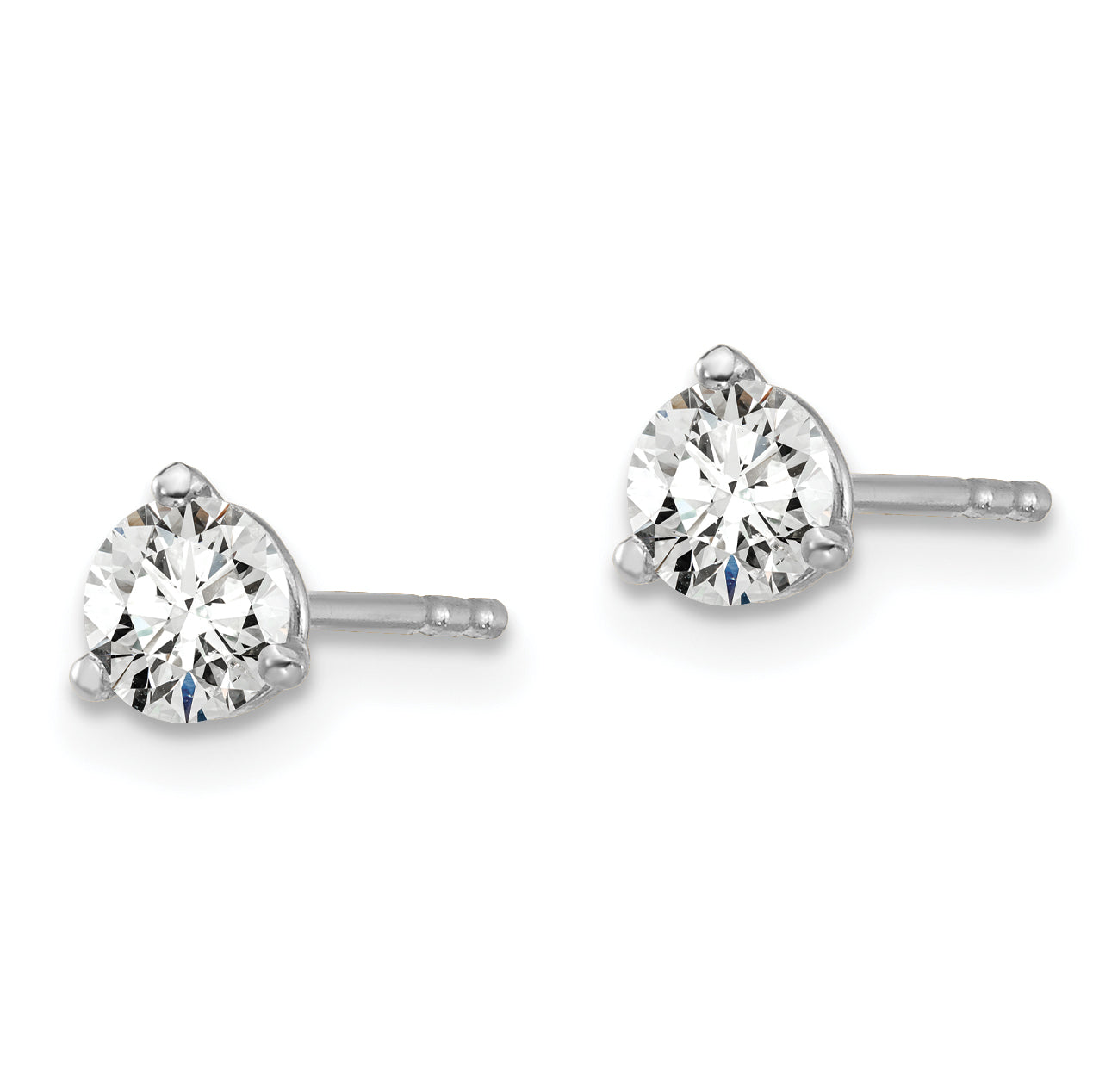 14k White Gold 1/2 carat total weight Round VS/SI DEF Lab Grown Diamond 3 Prong Stud Post Earrings