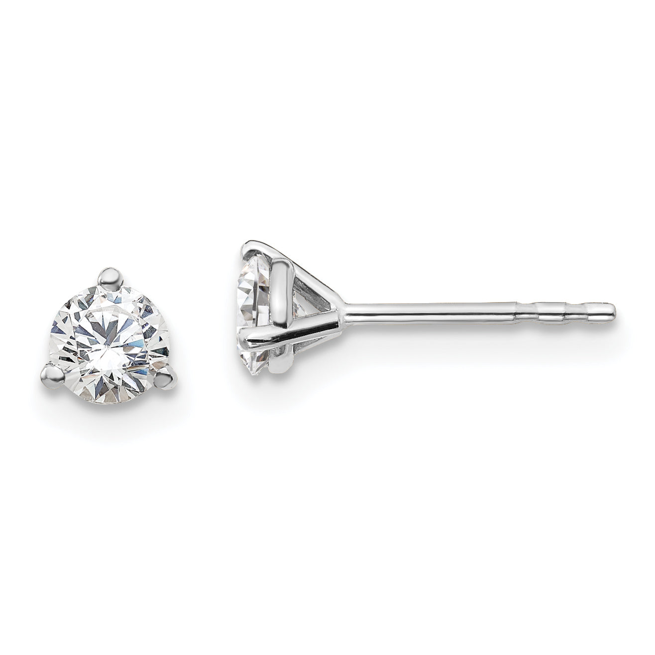 14k White Gold 1/2 carat total weight Round VS/SI DEF Lab Grown Diamond 3 Prong Stud Post Earrings