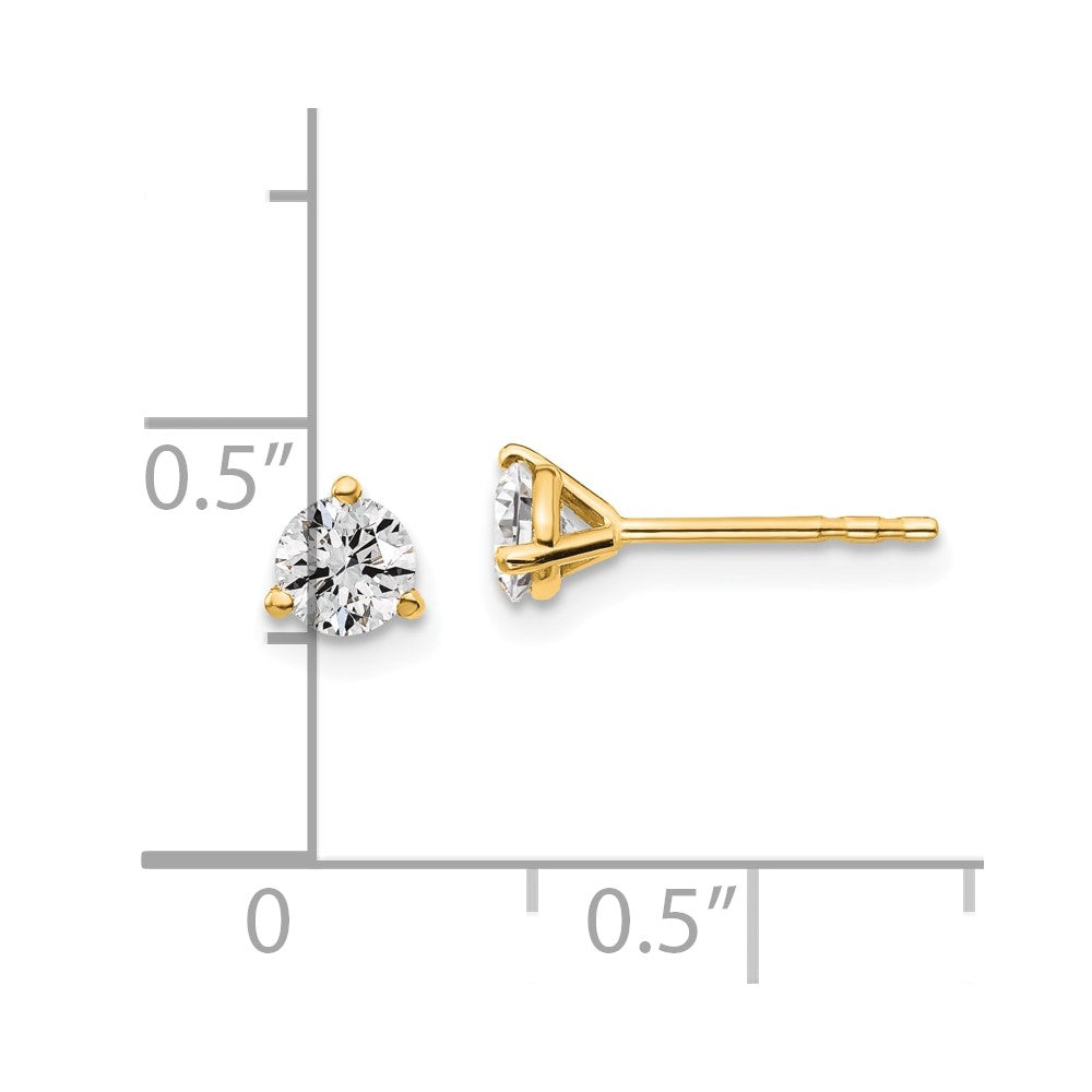 14k 1/2 carat total weight Round Certified VS/SI GH Lab Grown Diamond 3 Prong Stud Post Earrings