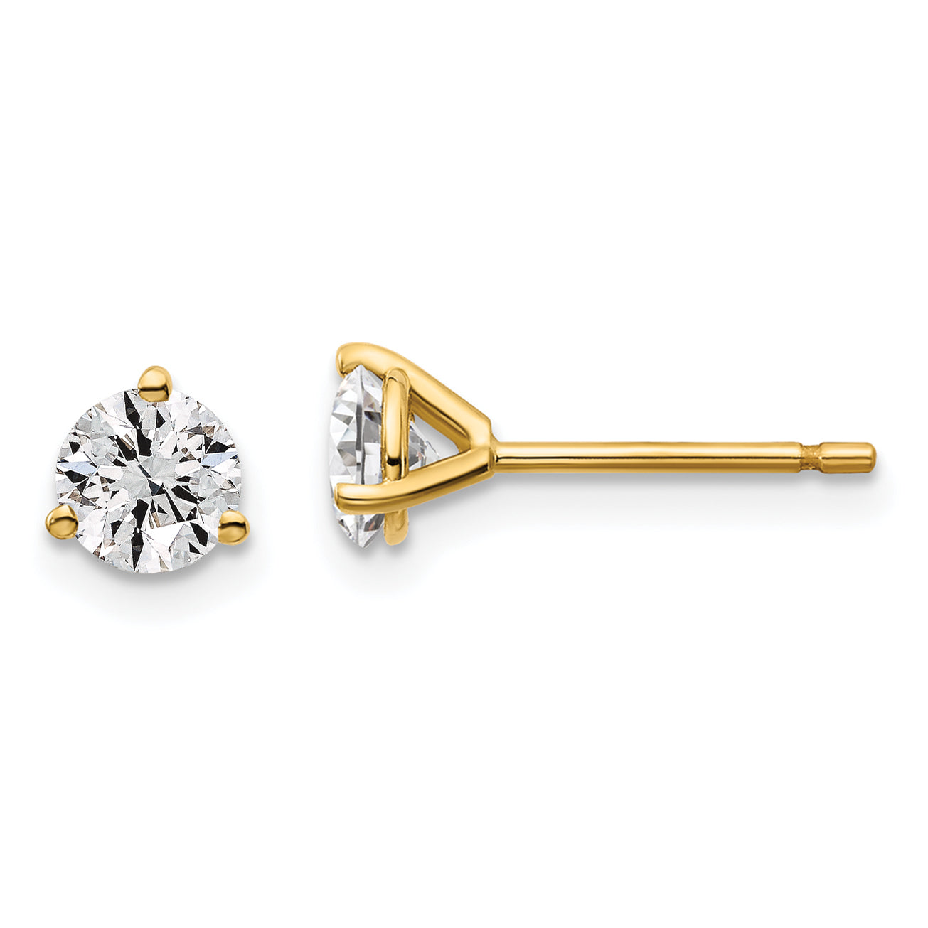 14k 7/8 carat total weight Round VS/SI GH Lab Grown Diamond 3 Prong Stud Post Earrings