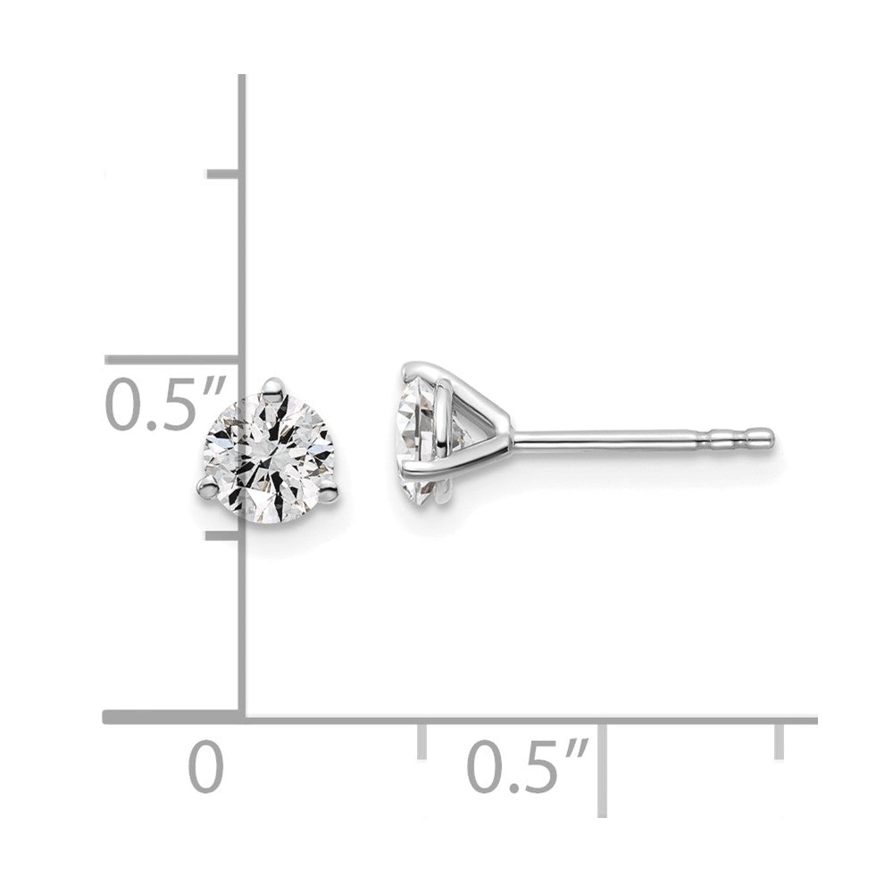 14k White Gold 7/8 carat total weight Round VS/SI GH Lab Grown Diamond 3 Prong Stud Post Earrings